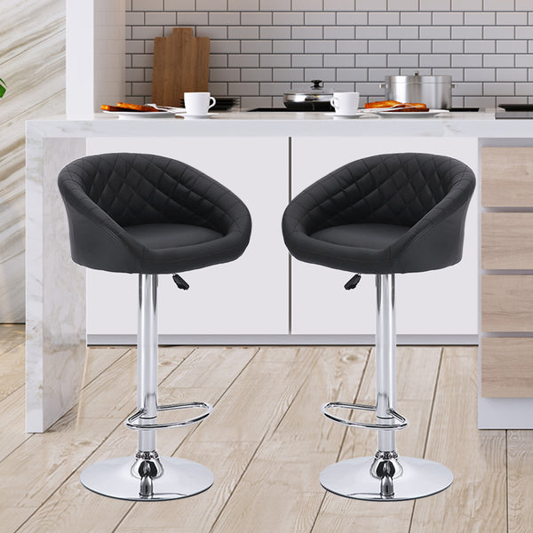 2x Bar Stools Stool Kitchen Chairs Swivel PU Leather Metal Furniture Black Deals499