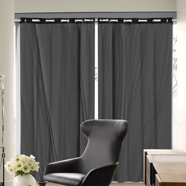 2x Blockout Curtains Panels 3 Layers with Gauze Room Darkening 240x230cm Black Deals499