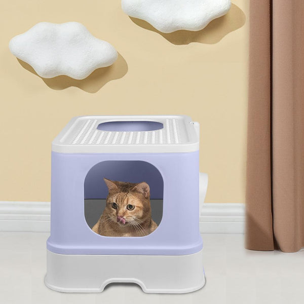 PaWz Cat Litter Box Fully Enclosed Toilet Trapping Odor Control Basin Purple Deals499