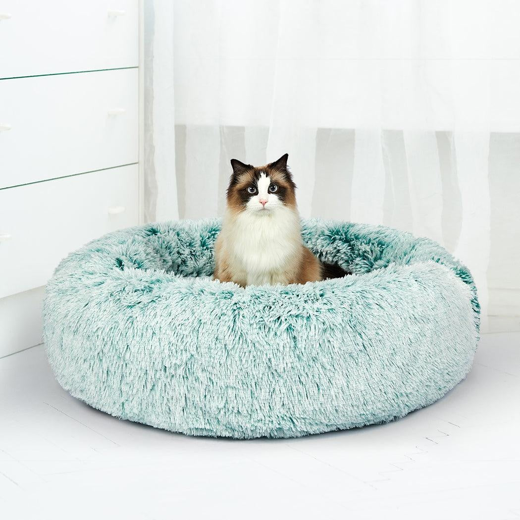 Pet Bed Cat Dog Donut Nest Calming Mat Soft Plush Kennel Teal M Deals499