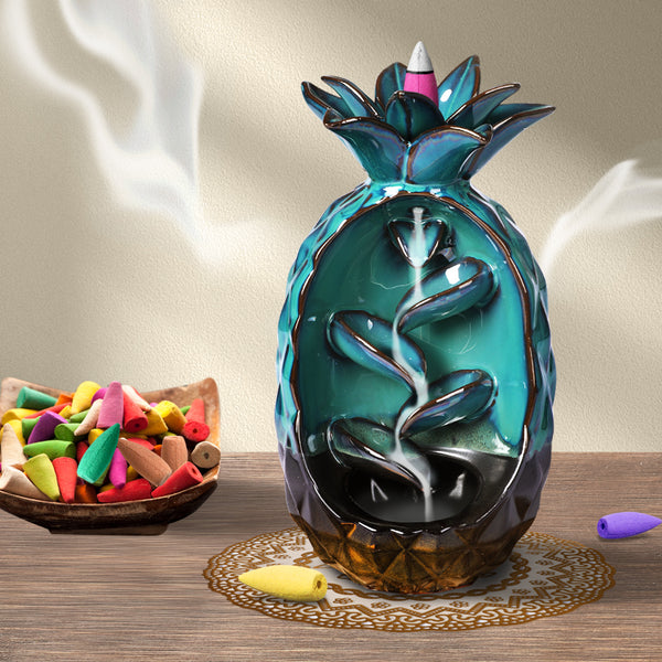 Incense Burner Pineapple Waterfall Smoke Backflow Ceramic Cone Holder +198 Cones Deals499