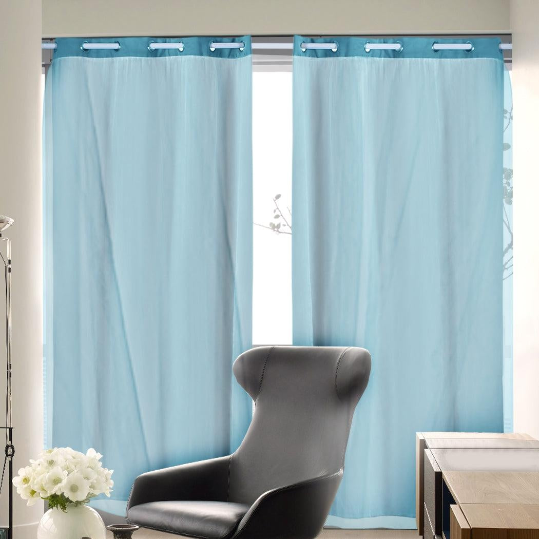 2x Blockout Curtains Panels 3 Layers with Gauze Darkening 140x244cm Turquoise Deals499