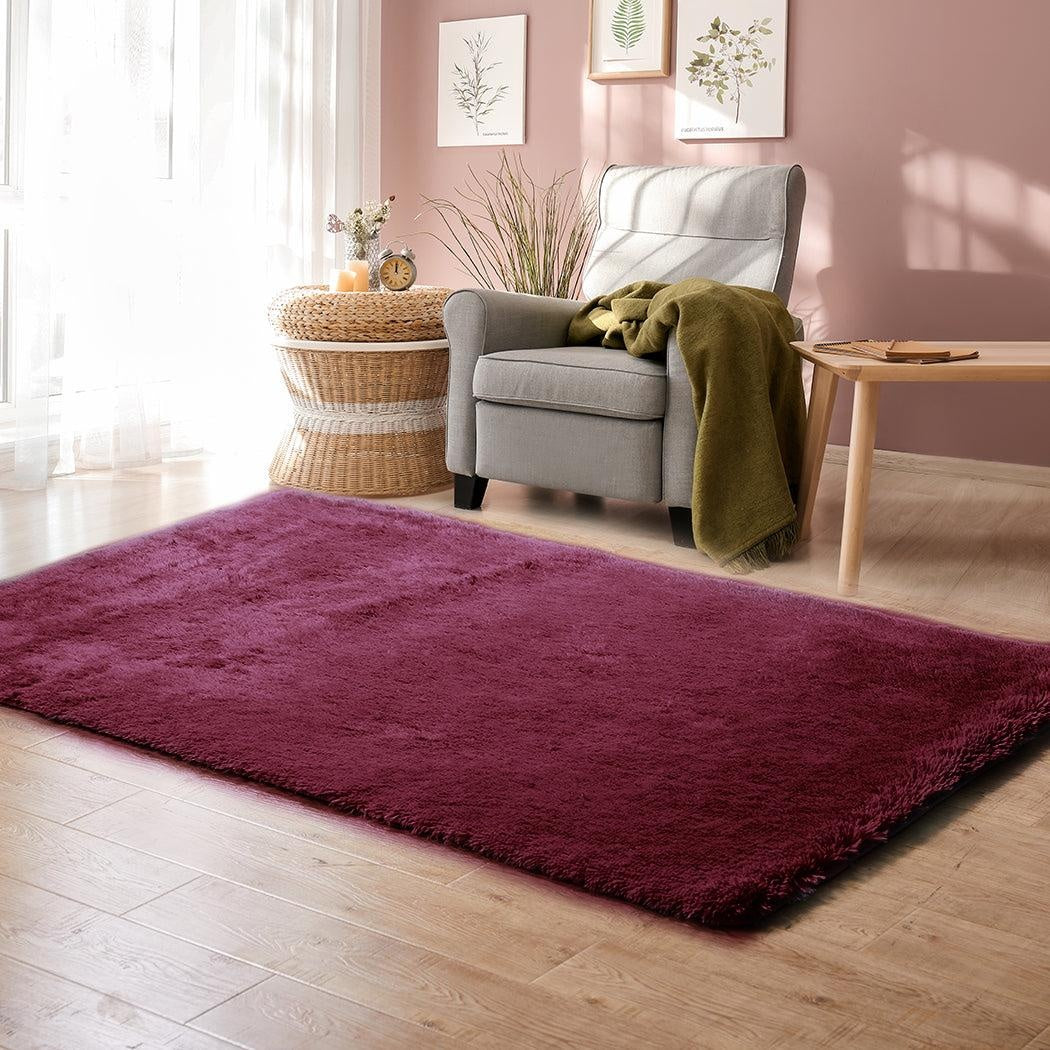 Designer Soft Shag Shaggy Floor Confetti Rug Carpet Decor 200x230cm Burgundy Deals499