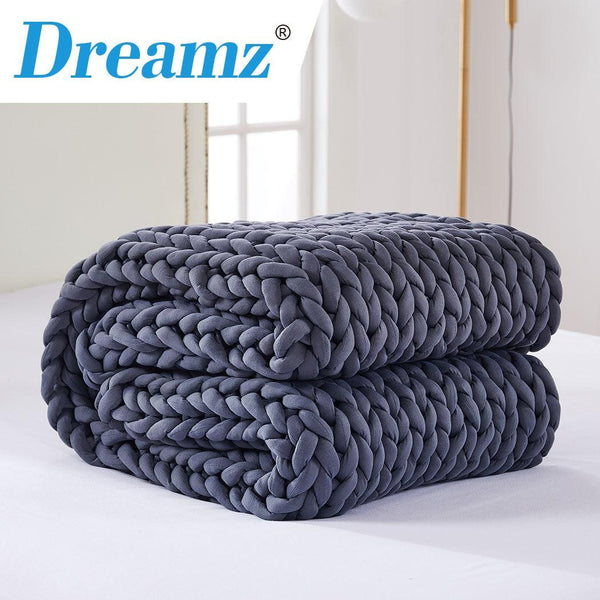 DreamZ Knitted Weighted Blanket Chunky Bulky Knit Throw Blanket 6.5KG Dark Grey Deals499