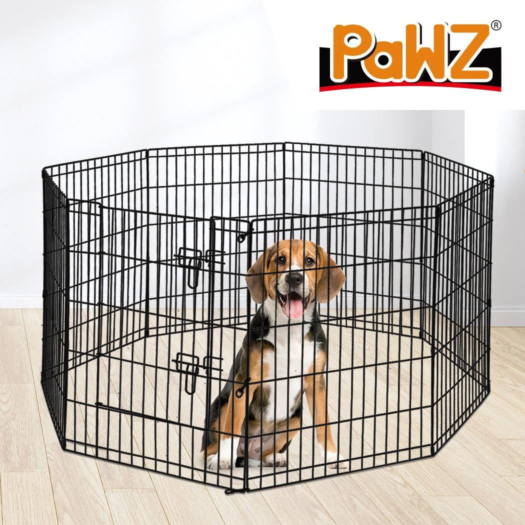 PaWz Pet Dog Playpen Puppy Exercise 8 Panel Enclosure Fence Black With Door 36