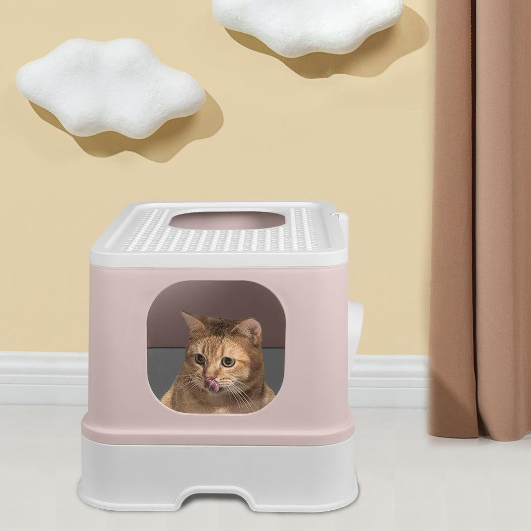 PaWz Cat Litter Box Fully Enclosed Kitty Toilet Trapping Odor Control Basin Coffee Deals499