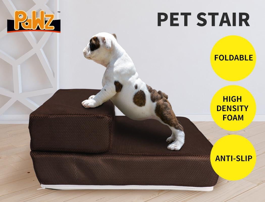 PaWz Pet Stairs Steps Ramp Portable Foldable Climbing Staircase Soft  Dog Brown Deals499